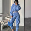 Fleece Hoodie High Waist Loose Bunched Sweatpants Set